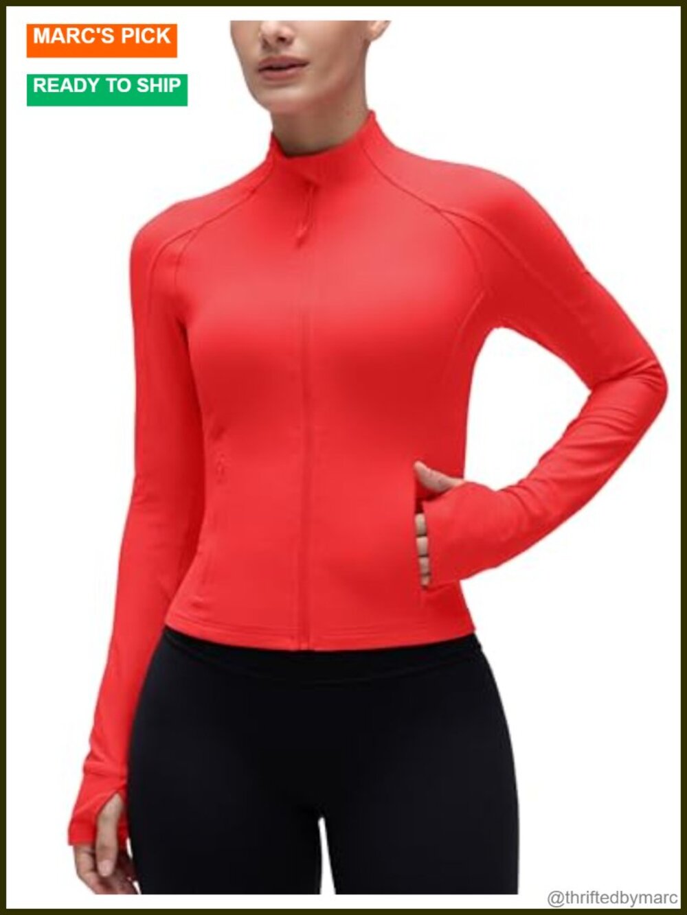 Butterluxe Slim Fit Cropped Athletic Jacket Waist Length Zip Pockets Thumbholes